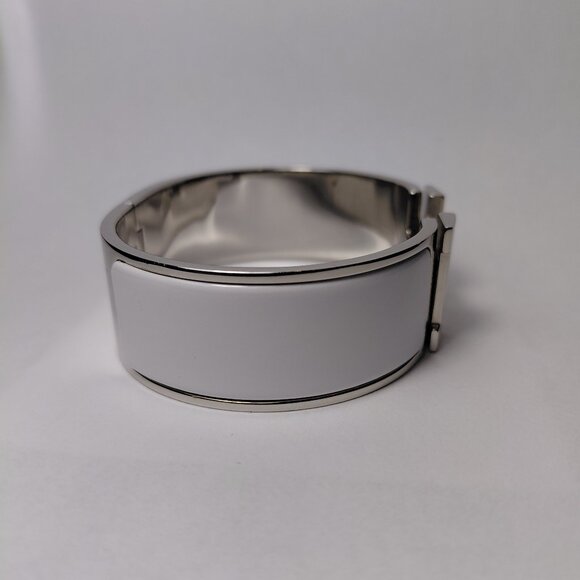 Hermes Clic Clac H Bracelet Blanc Silver White Enamel Bangle Size Small PM - Picture 10 of 16